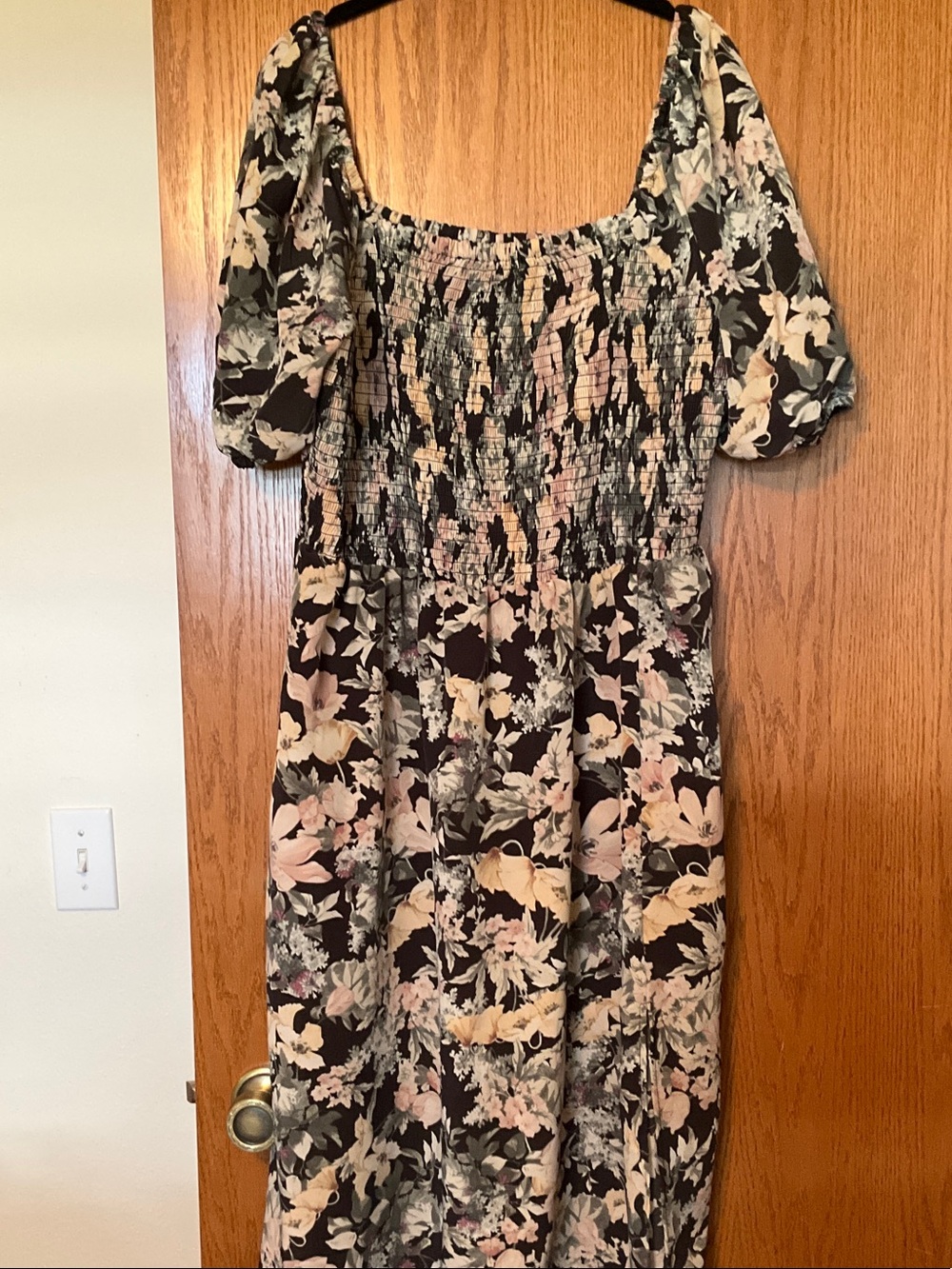 Maurice’s Floral Smocked Puff-Sleeve Midi Dress - Black and Blush